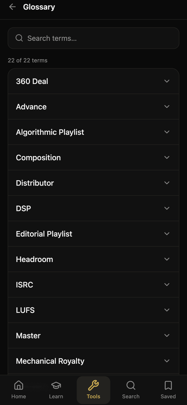The searchable music business glossary
