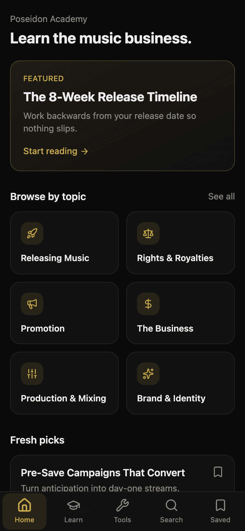 Poseidon Academy home screen